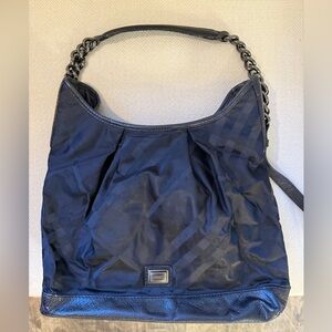 Burberry Black Super Nova Check Nylon and Leather Chain Large Tote Shoulder Bag